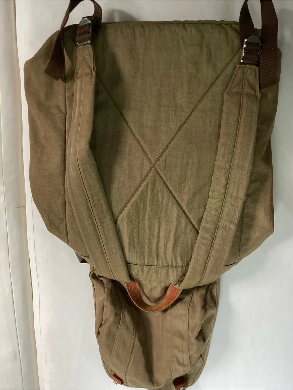 J.Crew Harwick Olive Green Nylon Backpack w/ Leather Trim
